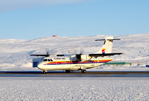 First Air announced this week it will start flying an ATR 42, like this one pictured landing at the Iqaluit airport recently, between Baker Lake and Rankin Inlet. The ATR will also serve stops three times per week on a route that also includes Chesterfield Inlet, Coral Harbour, Cape Dorset and Iqaluit.
