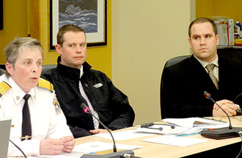 Have a tip about illegal drug and alcohol activity in Nunavik? Aileen MacKinnon, the interim police chief of the Kativik Regional Police Force came to the Kativik Regional Government council meeting in Kuujjuaq, along with investigators from the provincial police force and the KRPF,  to encourage Nunavimmiut to call their local police or a toll-free  number, 1-800-964-2944, with tips. (PHOTO BY JANE GEORGE)