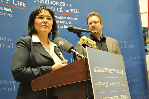 Leona Aglukkaq, the Nunavut MP and national health minister, told reporters May 21 that northern consumers believe the old food mail subsidy was not being passed on and that northerners deserve a better system to reduce the cost of nutritious food. (PHOTO BY JIM BELL)