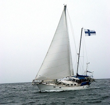 Riitta and Pekka Kauppila, a Finnish couple, sailed the Northwest Passage in this sailboat last summer. 

