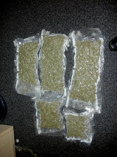 Police found these bags of weed inside a stuffed animal that somebody tried to smuggle from Ottawa to Igloolik earlier this month. (RCMP HANDOUT PHOTO)
