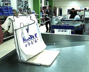  Plastic bags abound at Iqaluit's Northmart store  Jan. 10. But that could soon change: Northmart and Northern stores across Nunavut will begin charging 25 cents for each single-use bag starting Jan. 17. (PHOTO BY CHRIS WINDEYER)