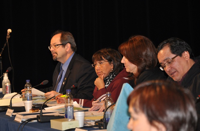 Speaking in Kuujjuaq March 3, Quebec's native affairs minister Geoff Kelley, far left, promised that the province’s Plan Nord will tackle the housing needs in Nunavik. (PHOTO BY SARAH ROGERS)
