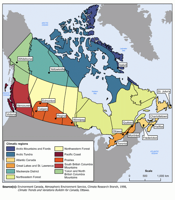 Statistics Canada says the strongest warming trends in Canada over the past 60 years were located in the Arctic, specifically the Arctic Tundra; Arctic Mountains and Fiords; Mackenzie District; and Yukon and North British Columbia Mountains.