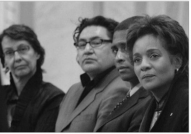 Roméo Saganash (with glasses) is seen at a forum on racial discrimination hosted by then governor-general Michaëlle Jean in Ottawa in 2008. Saganash, who will contest the Abitibi-Baie-James-Nunavik-Eeyou riding, is a 