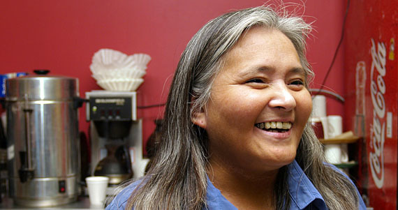 Elisapee Sheutiapik talks to reporters shortly after being re-elected as Iqaluit's mayor in October, 2009. Sheutiapik announced her return to politics this past week, saying she plans to run for the Iqaluit West seat vacated earlier this month by federal Liberal candidate Paul Okalik. (FILE PHOTO)
