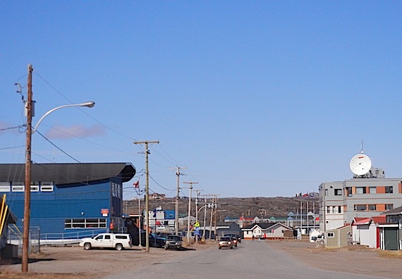 Kuujjuaq's post office — the blue building at the bottom left of this photo — won't see much new mail today as the rotating postal strikes hit Montreal. (PHOTO BY JANE GEORGE)