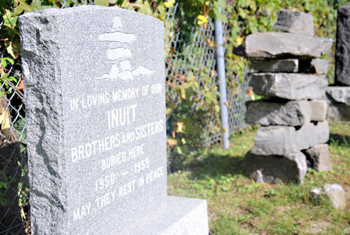 This monument on Mohawk territory in Kahnawake, just south of Montreal, pays tribute to 15 Inuit from what is now Nunavut and Nunavik who died in the 1950s after leaving the north for tuberculosis treatment. Members of the Mohawk community’s United Church unveiled the monument during a ceremony this past Sept. 10. (PHOTO BY JORDAN STANDUP, EASTERN DOOR)