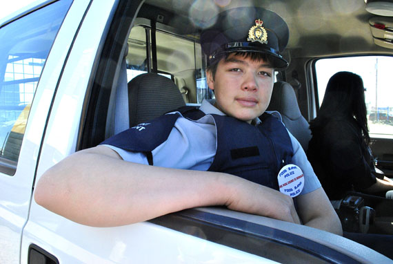 Billie McWilliam of Kugluktuk is one of 14 students from around Nunavut who landed jobs with RCMP V Division in Iqaluit this summer. On June 17, they graduated from a one-week preparatory course and will spend the next eight weeks working with regular RCMP officers on low-risk, non-emergency situations, learning skills like note-taking, introductory law and drug awareness. (PHOTO BY JIM BELL)
