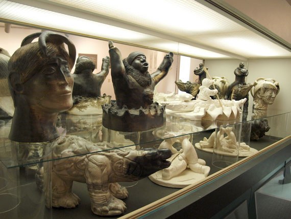 Some of the Matchbox Gallery's ceramics on display at the Nunatta Sunakkutaangit museum in Iqaluit from June 25 until Sept. 11. (PHOTO BY CHRIS WINDEYER)