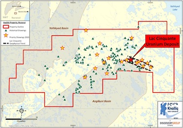 This map shows the location of the Kivalliq Energy Corp.'s uranium-rich Angilak property. 