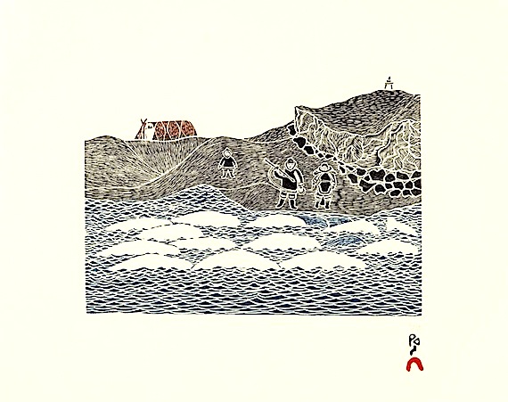 Just as was the case last weekend in Cambridge Bay, the amazing passage of whales has always drawn Inuit to the sea: this print by the late Cape Dorset artist Kananginak Pootoogook, 