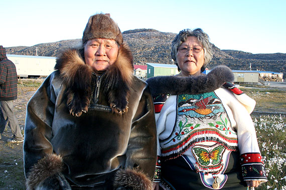 Ping and Lau Ottokie of Cape Dorset on the last night of the Eastern Arctic elders’ gathering held last week in their community, when elder's dressed up in traditional clothes for a final goodbye. (PHOTO BY JUSTIN NOBEL)