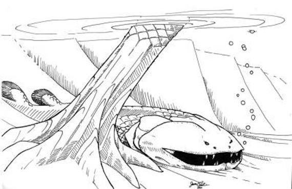 This is an artists rendering of Laccognathus embryi fossile fish in its habitat 415 to 360 million years ago when Nunavut's High Arctic enjoyed sub-tropical temperatures. (PHOTO BY JASON POOLE/ANSP)