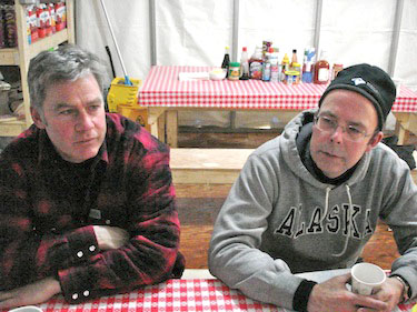 Peregrine Diamond Ltd.’s project manager Alan O’Connor and company president Brooke Clements talk about the future of the company’s Chidliak property in the kitchen of the Aurora camp. (FILE PHOTO)