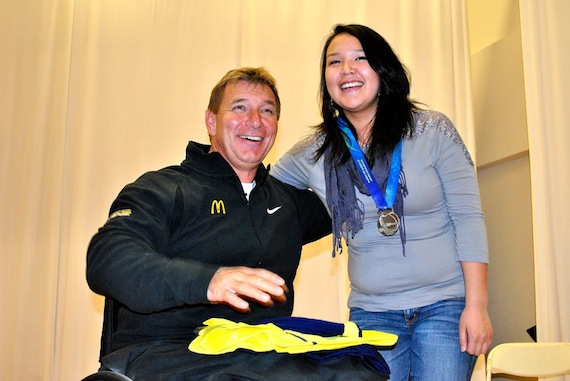 Nicole Panipakoochoo of Iqaluit, a volunteer with children, is honoured as a 