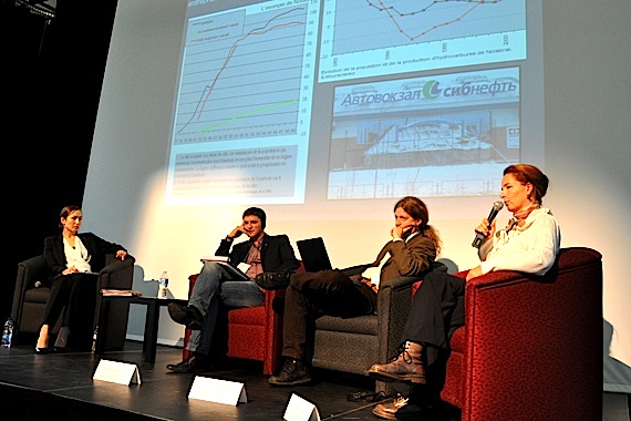Yvette Vaguet, far right, a geographer from the University of Rouen in France, talks about the impacts and future of oil exploration in the Russian Arctic Oct. 3 at a Montreal conference called 