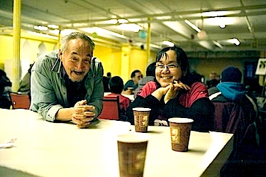 Jacob Partridge, originally from Quaqtaq, and Nutaraaluk Jaaka, originally from Kangiqsujuaq, who works for Kativik School Board in Montreal. Both regularly attend Montreal Inuit community events. (PHOTO BY EMANUEL LOWI)