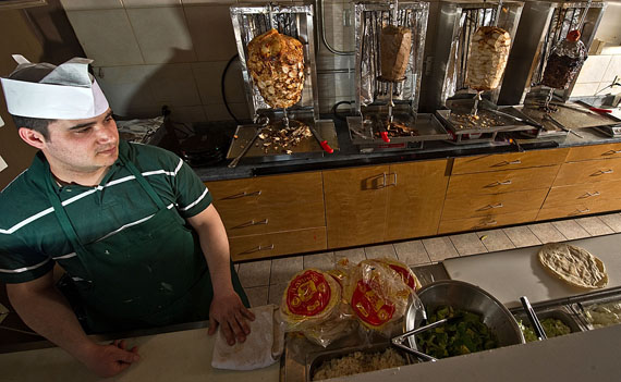 Khldoun El-Shamaa, who owns and operates Iqaluit’s first Lebanese restaurant, gets ready to prepare a shawarma sandwich for a customer. (PHOTO COURTESY OF YUMMY SHAWARMA)