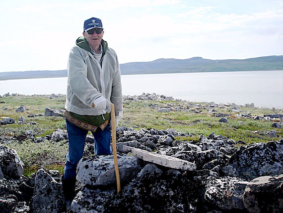 Bishop Jack Sperry, seen here at an ancient dwelling site near the community of Bathurst Inlet in 2008, died Feb. 11 in Hay River, Northwest Territories. He was 87. (PHOTO BY JANE GEORGE)