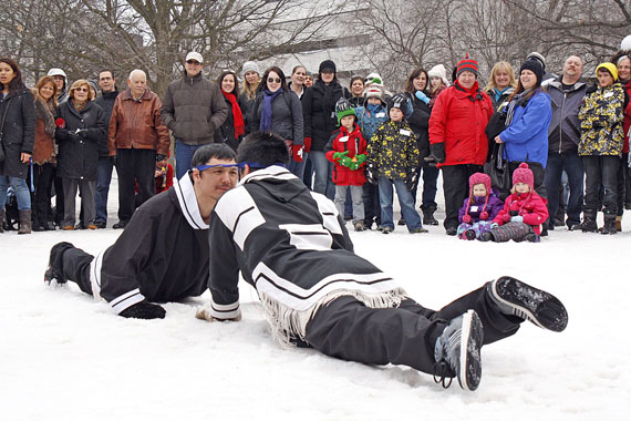Students from the Nunavut Sivuniksavut program offer an arctic sports demonstration in Ottawa's Confederation Park Feb. 19 as part of the city's 2012 Winterlude event. (PHOTO BY MARCEL MASON)