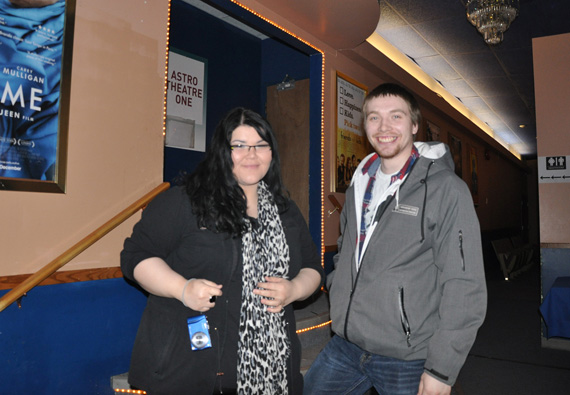 Iqaluit’s budding filmmaker Becky Qilavvaq with friend and actor Anguti Johnson at an Astro Theatre screening of Nunavut-produced short films March 8. Qilavvaq was later awarded Ajjitt Media’s emerging filmmaker of the year. (PHOTO BY SARAH ROGERS)