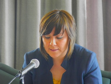 At the Kativik Regional Government council meeting in Puvirnituq, Elizabeth Annahatak, who was elected president of Nunavik's Saputiit youth association last November, describes the 