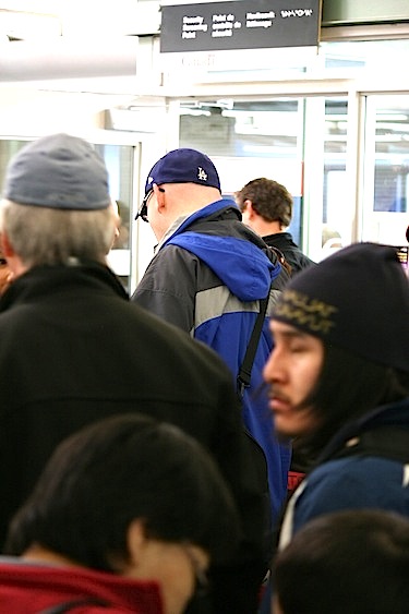 The Iqaluit airport was packed June 15 with many passengers arriving from Nuuk and heading out to Ottawa, and others departing on a trip to Greenland. (PHOTO BY DAVID MURPHY)