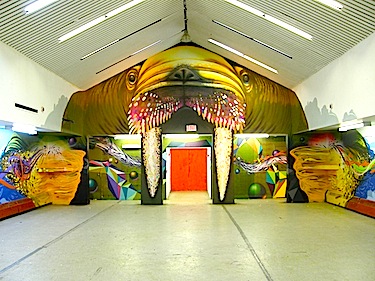 Igloolik brought Nuschool in to do some art in their community hall and Cruz decided on a walrus motif, which got a big response from people in town. (PHOTO COURTESY NUSCHOOL DESIGN AGENCY) 