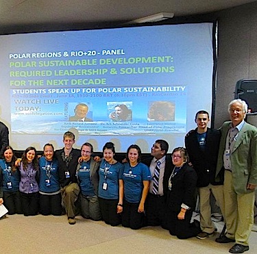 Minnie Molly Snowball (kneeling, fourth from the right) is at the Rio +20 United Nations Conference on Sustainable Development as part of a Students On Ice delegation. Snowball, a 2012 graduate of Ulluriaq School in Kangiqsualujjuaq, plans to attend John Abbott College near Montreal in the fall. (PHOTO COURTESY OF M. SNOWBALL)