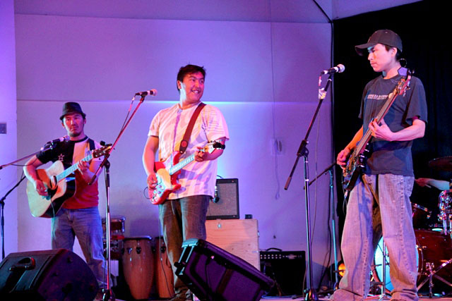 Members of Kikkukia, an alternative rock band from Igloolik who have played together for six years, perform at Alianait’s “Celebrate Canada” concert July 1 at the Nakasuk School Gym. This week, Kikkukia will perform during the Rockin' Walrus festival in Igloolik, which runs from July 3 to July 6. (PHOTO BY SAMANTHA DAWSON)