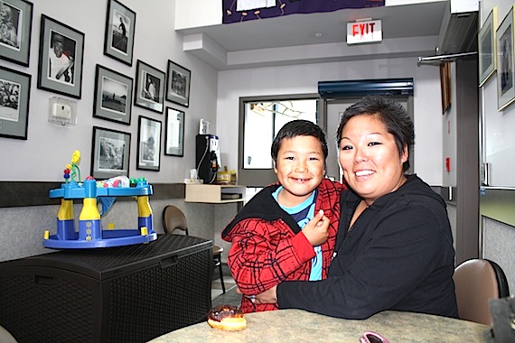 Blake Ilgok, seven, and his mother, Donna Ilgok, 31, from Kugluktuk visit  Larga Edmonton every year. Read more about how the patient boarding home in Edmonton makes life more cozy for its residents in a special feature story on Nunatsiaqonline.ca. (PHOTO BY ANGELA BRUNSCHOT)