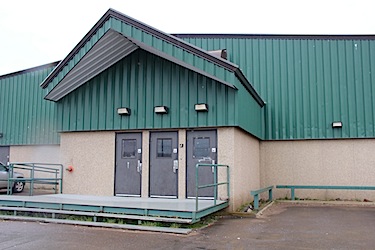 The entrance to the Arctic Winter Games arena is barely accessible to anyone in a wheelchair — and inside the situation is even worse, says the Nunavummi Disabilities Makinnasuaqtit Society. (PHOTO BY SAMANTHA DAWSON)