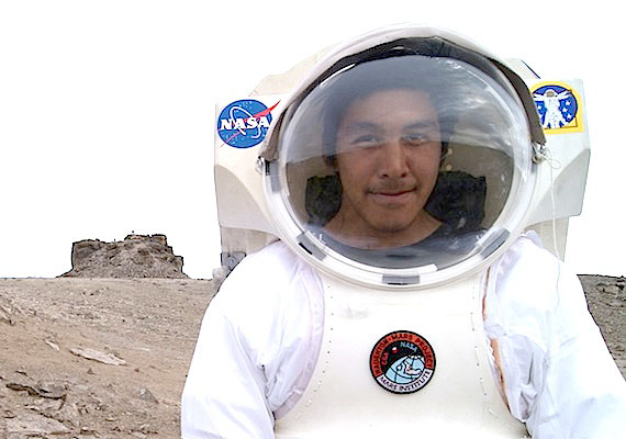 Ben Audlaluk of Grise Fiord tests a new space suit on Devon Island in Nunavut's High Arctic. Audlaluk started working with the Haughton-Mars project in 2007. Now, he's the only local worker on the project. The Canadian Space Agency cut funding for the project, which is still supported by NASA. Read more about the project which uses the Haughton crater as a test site for Mars on Nunatsiaqonline.ca. (PHOTO COURTESY OF THE MARS INSTITUTE/ HMP)