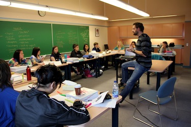 Instructor René Ritter teaches Nunavut Arctic College’s year one nurses about physiology during their second week of classes in Iqaluit. (PHOTO BY SAMANTHA DAWSON)