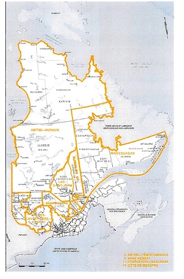 On this map from the Federal Electoral Boundaries Commission, you can see the boundaries of the proposed Abitibi-Nunavik riding which would see part of Nunavik put into the Manicougan riding.