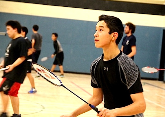 Keane Sudlovenick waits after a serve during a game of badminton during the open badminton session Oct. 2 at the Inuksuk High School gym. About 20 adults show up to the gym from 7 p.m. to 8:30 p.m. Tuesday evenings to play. (PHOTO BY SAMANTHA DAWSON)
