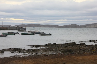 The breakwater in Iqaluit where a young woman was rescued by restaurant owner Brian Twerdin and later treated for minor hypothermia at the Qikiqtani General Hospital, where she is undergoing a psychiatric assessment. (PHOTO BY SAMANTHA DAWSON)
