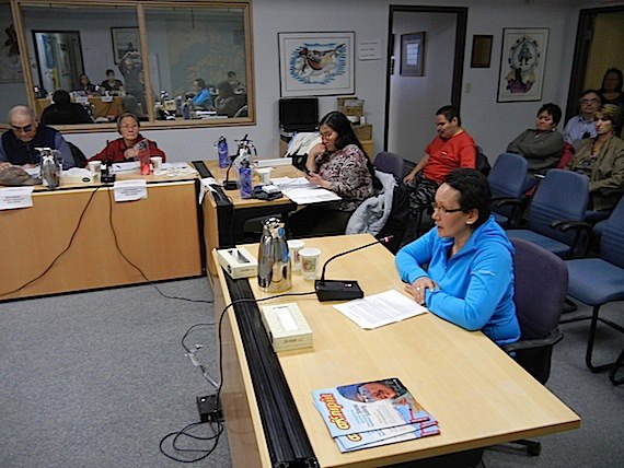 Cambridge Bay mayor Jeannie Ehaloak speaks Oct. 2 to delegates at the Kitikmeot Inuit Association's annual general meeting in Cambridge Bay.  With the Canadian High Arctic Research Station set to open in 2017 in Cambridge Bay, the future is bright for this Kitikmeot community, which can serve as a model for the entire region, she said. Read more later on Nunatsiaqonline.ca about the KIA AGM. (PHOTO BY JANE GEORGE)
