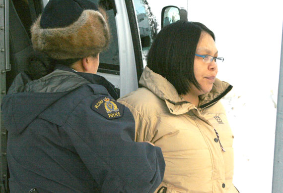 Joyce Kringuk, 32, enters the Nunavut Court of Justice in Iqaluit early Nov. 5. Kringuk pleaded guilty Nov. 5 before Justice Robert Kilpatrick to second-degree murder in the death of Joani Kringayark, 47, a wildlife officer, in Repulse Bay on Aug. 8, 2008. (PHOTO BY DAVID MURPHY)