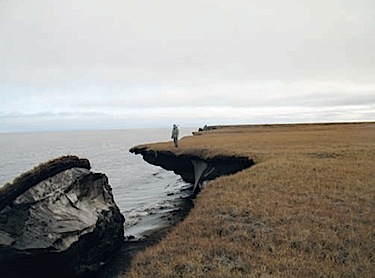 The power of permafrost: warming permafrost softens coastlines, making it more vulnerable to wave action and promoting erosion along the Arctic coast of Alaska. (PHOTO COURTESY OF UNEP)