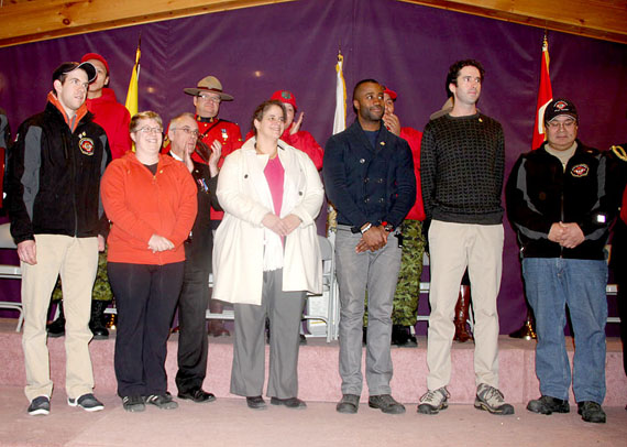 At a ceremony Dec. 13, Iqaluit’s volunteer firefighters were happy to receive a plaque and pins from Nunavut’s commissioner, Edna Elias, for their efforts in serving the community and protecting residents from danger. Read more about it later on nunatsiaqonline.ca. (PHOTO BY SAMANTHA DAWSON)