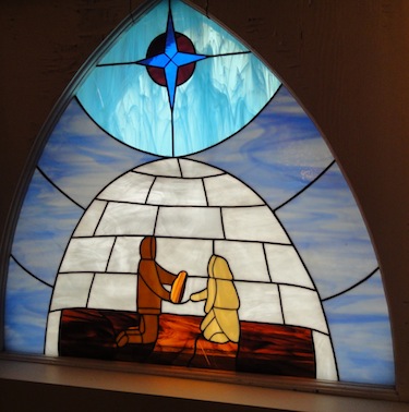 Here's a detail of one of the stained glass windows in Cambridge Bay's St. George's Anglican church. (PHOTO BY JANE GEORGE)