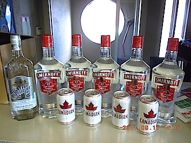 Here's a look at some vodka, tequila and beer which didn't make it into Pangnirtung — a community that's officially dry — in 2011. Under a new Nunavut Liquor Act, the community could see prohibitions drop. (FILE PHOTO)