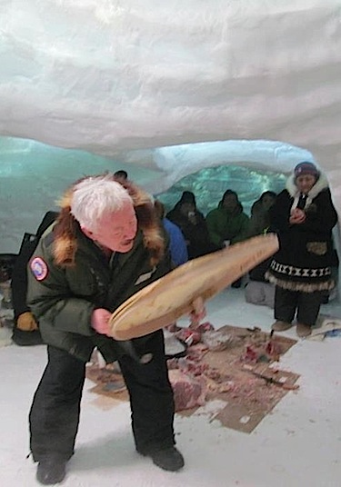 Piita Irniq drum-dances inside the qaggiq built for this past week's commemoration event, 