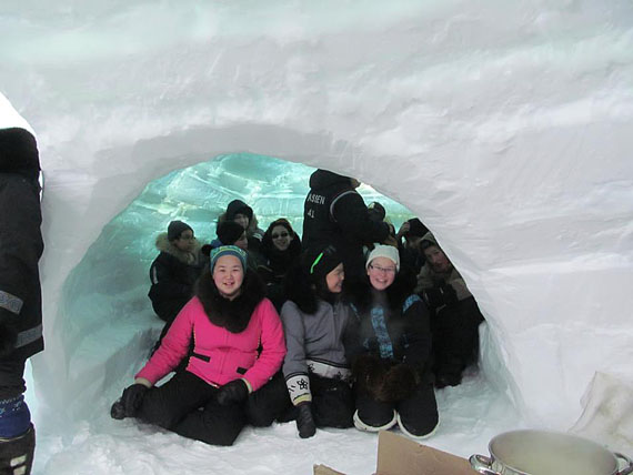 The future of Nunavut: high School students from Maani Ulujuk Ilinniarvik in Rankin Inlet gather in the qaggiq built for this week's commemoration event, 