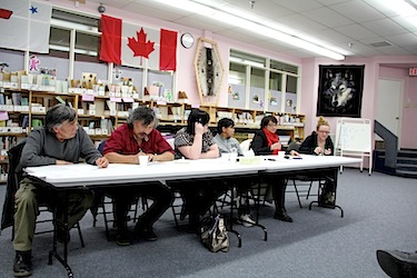 Members of the Iqaluit District Education Authority listen to questions from a few parents during their annual meeting May 6. (PHOTO BY SAMANTHA DAWSON) 