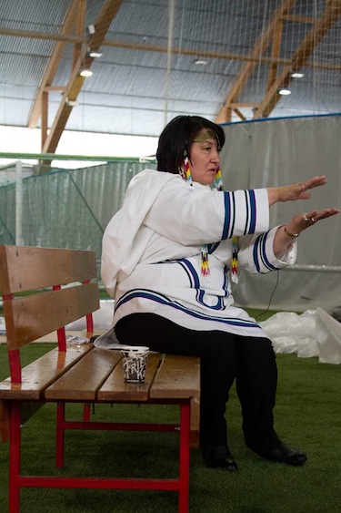 Cathy Towntongie, president of Nunavut Tunngavik Inc., speaks to reporters at the World Conference on Indigenous Peoples 2014. (PHOTO BY KAYLA GEBECK, COURTESY OF WCIP)