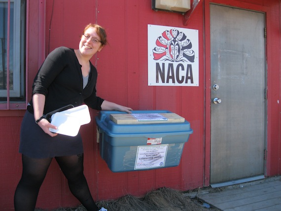 The Nunavut Arts and Crafts Association and Iqaluit's Alianait Arts Festival are ready to recycle one small part of Iqaluit’s waste — and help novice printmakers turn out works of art. Pascale Arpin, shown here, will head up a print-making workshop at the Alianait festival this year, and is collecting styrofoam trays from food packaging which will be used to make the prints. The workshop will be part of Alianait’s children and family programming, offering them a chance to practice an activity that is “an iconic and important part of Nunavut,” Arpin said, who's urging everyone to take their washed styrofoam trays to the blue bin at the NACA office, building 607, in Iqaluit. (PHOTO BY PETER VARGA)
