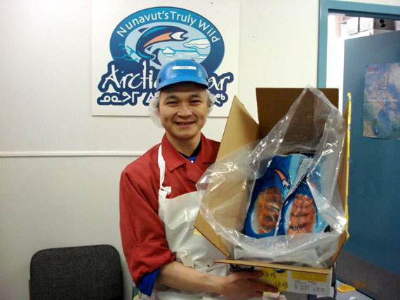 Randy Innukshuk of Kivalliq Arctic Foods in Rankin Inlet displays one of the company’s most popular items, traditionally-prepared Arctic char. The company purchased more than 14,000 pounds of char caught by Igloolik-based fishers this past winter, which it is selling is selling as pipsi, pictured, as well as premium filets and smoked cuts. (PHOTO COURTESY OF KIVALLIQ ARCTIC FOODS)


